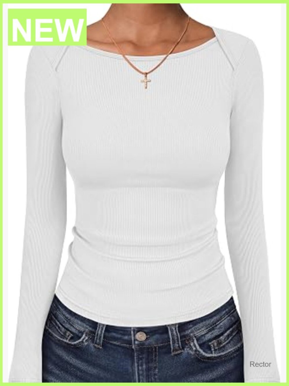 Women's Long Sleeve Boat Neck Ribbed Slim Fit Tee - Soft Stretchy Pullover